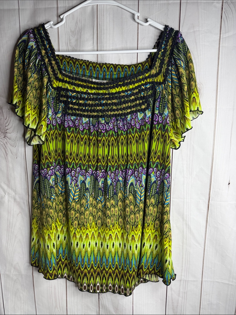 Vintage Cato Vibrant purple/Green Printed Women's Top size xl -1120